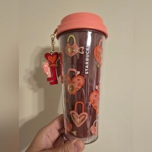 NWT Starbucks 2026 LATAM Valentine's Day Acrylic Tumbler With Charm
